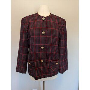 Heury Lee Red & Black Plaid Button-Up Jacket With Gold-Tone Buttons